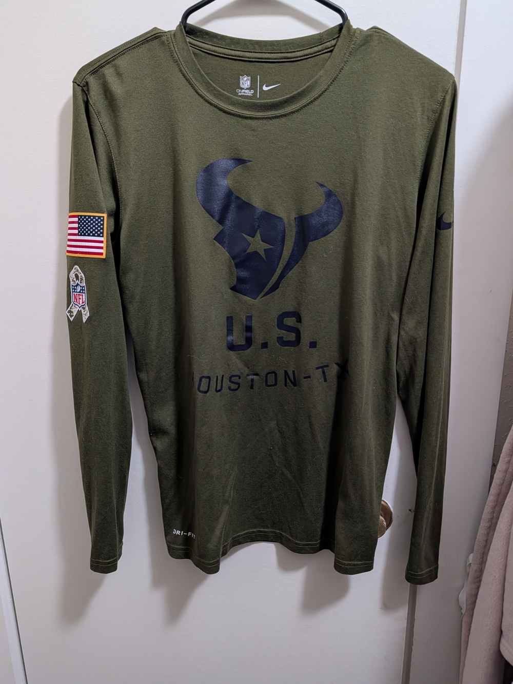 Nike Olive Green Houston Texans U.S. Long-Sleeve Military Tee